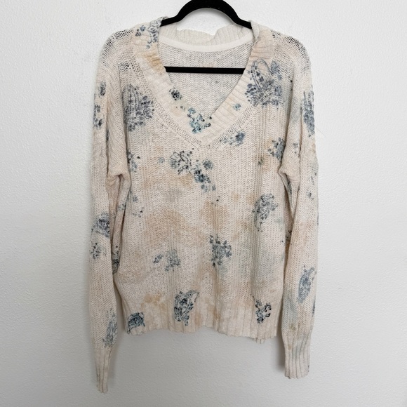 Anthropologie Pilcro Slouchy V-Neck Sweater Ivory Floral Bohemian Oversized - Picture 12 of 13